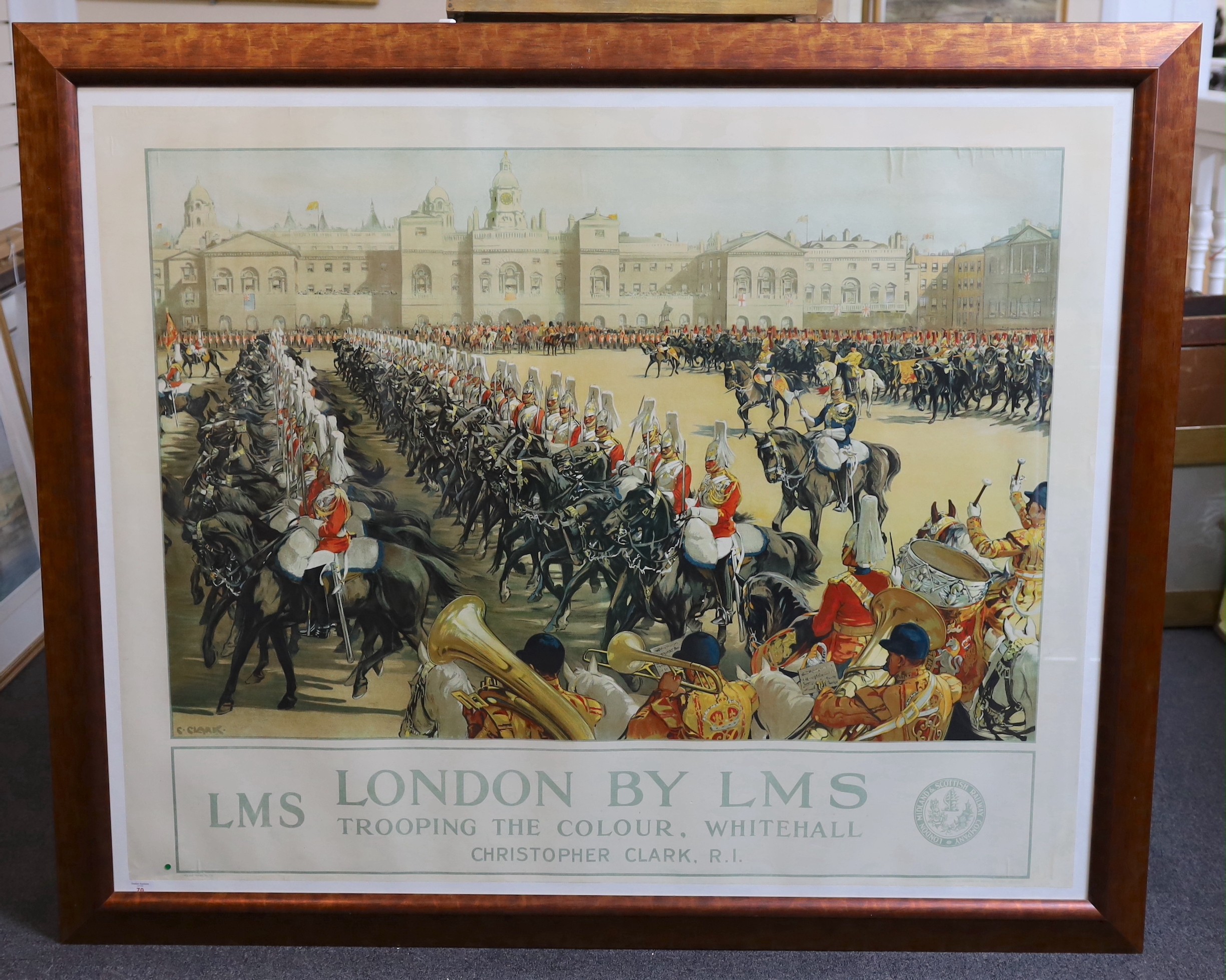 Christopher Clark (1875-1942), 'London by LMS, Trooping The Colour, Whitehall', RA Series 79, lithograph in colours, 102 x 126cm